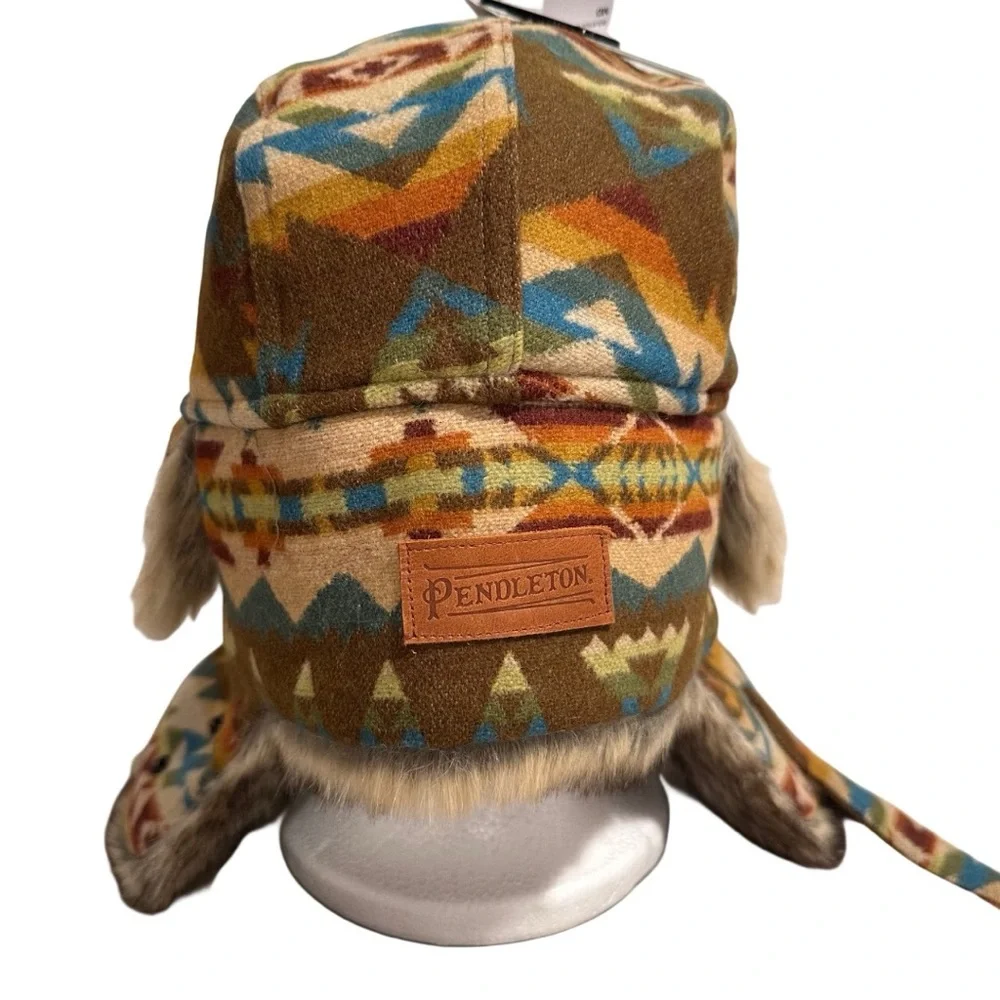 Pendleton 100% Wool Faux Fur Trapper Hat Solstice Canyon Southwestern MED unisex